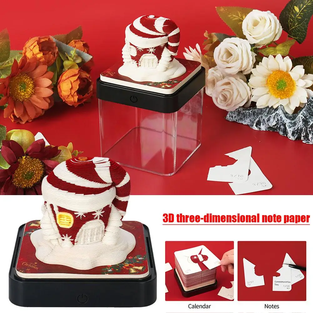 

3d Christmas Hat Memo Pad Paper Craft Art Notepad Non-sticky Note Calendar Pad Paper Sticky Gift Pad Note Cube 3d Christmas X1q2