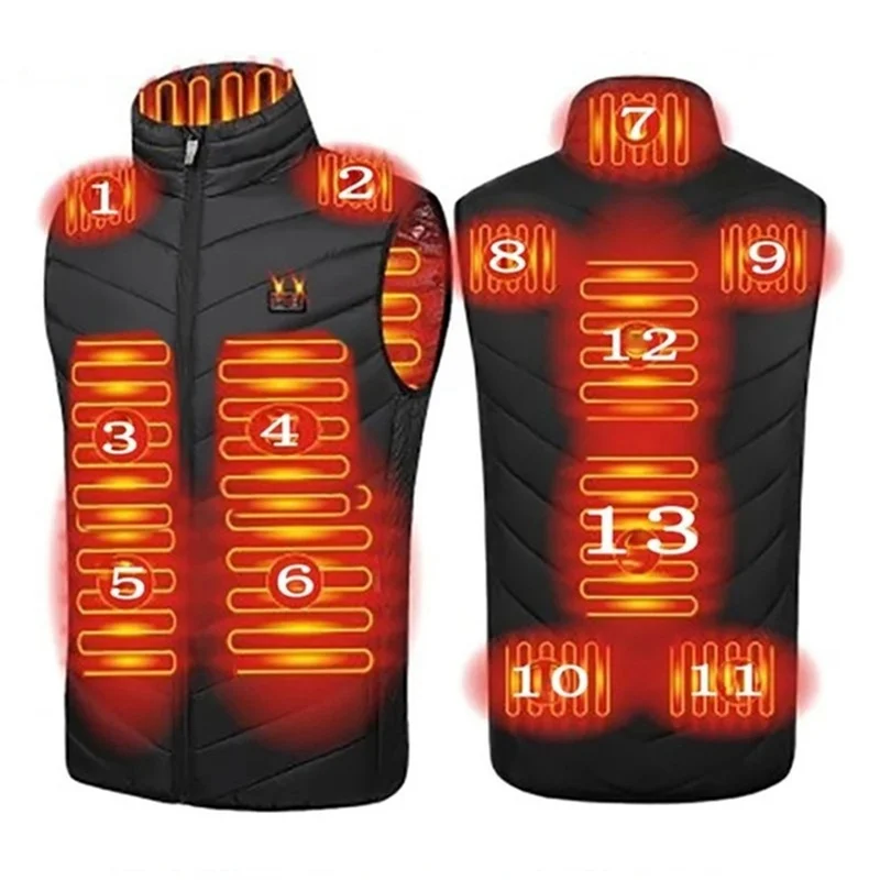 13 Areas Heated Vest Oversized Women Men Winter Snowboarding Coat Self Heating Vest USB Electric Thermal Jacket Outdoor