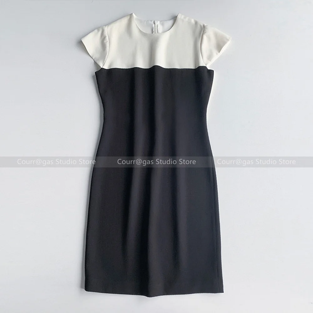 

Acetate series Advanced black and white colour blocking Slim elegant temperament acetate dress women