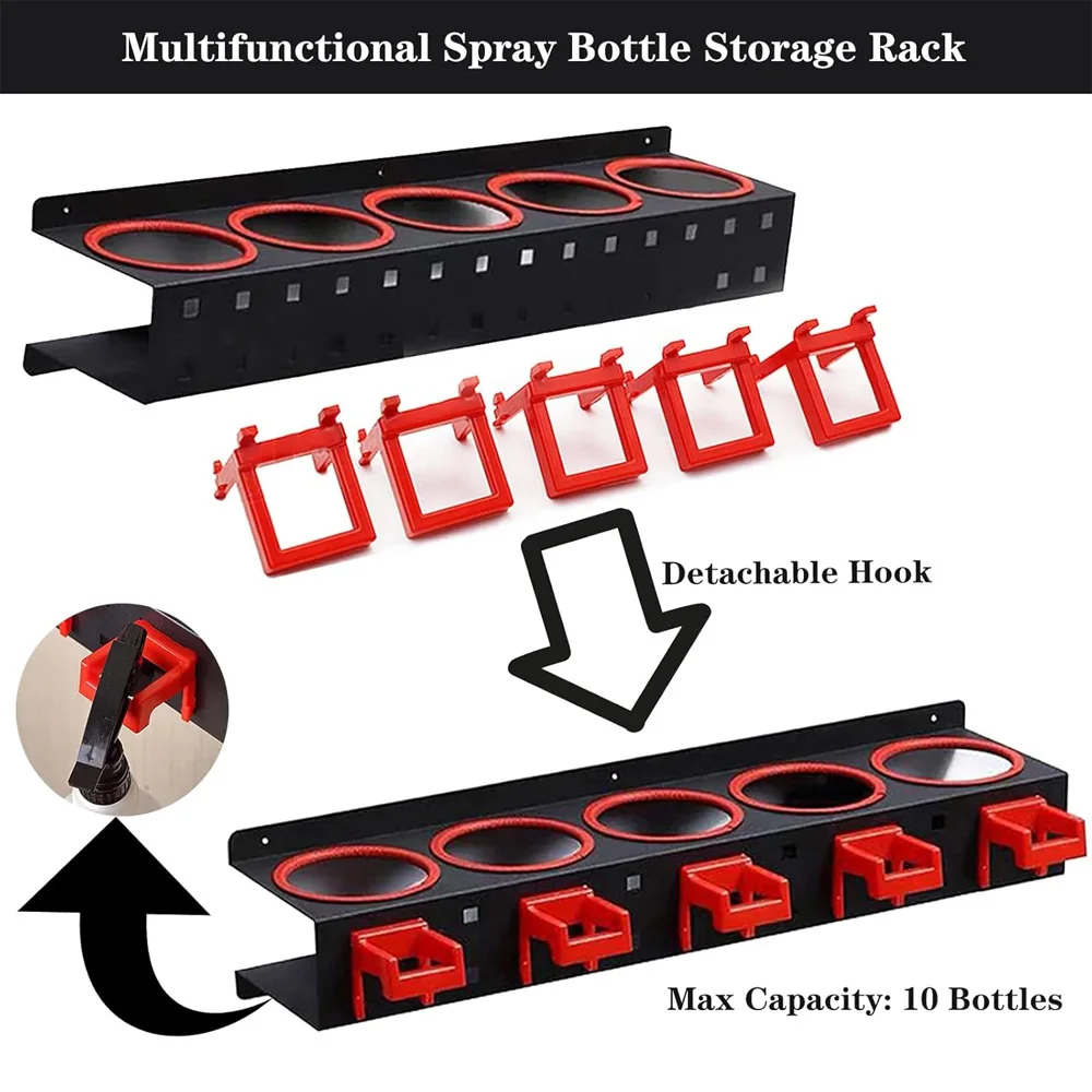Wall Hanging Bottle Storage Rack Spray Bottle Holder Wall Mounted Tool Organizer Hanger Detailing Spray Can for Workplace Garage