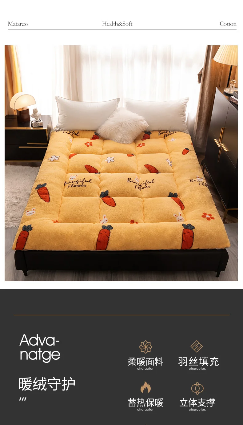 Description Picture 4 of item1pc Lambswool Thickened Bed Mattress Quilting Soft Bedding Foldable Queen King Size Bed Warm Mattress Pad Japanese Tatami Mat