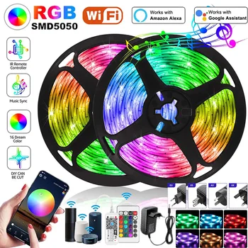 LED 스트립 라이트 RGB 5050 LED 조명, WIFI 1-30m 방수 유연한 램프 테이프, DC12V Luz LED 다이오드 리본, 방 장식 백라이트