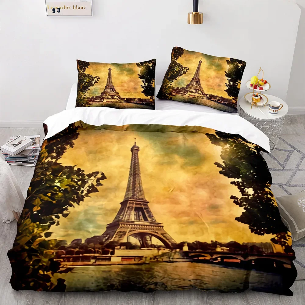 Jejeloiu Eiffel Tower Bedding Set Twin Size Paris Comforter