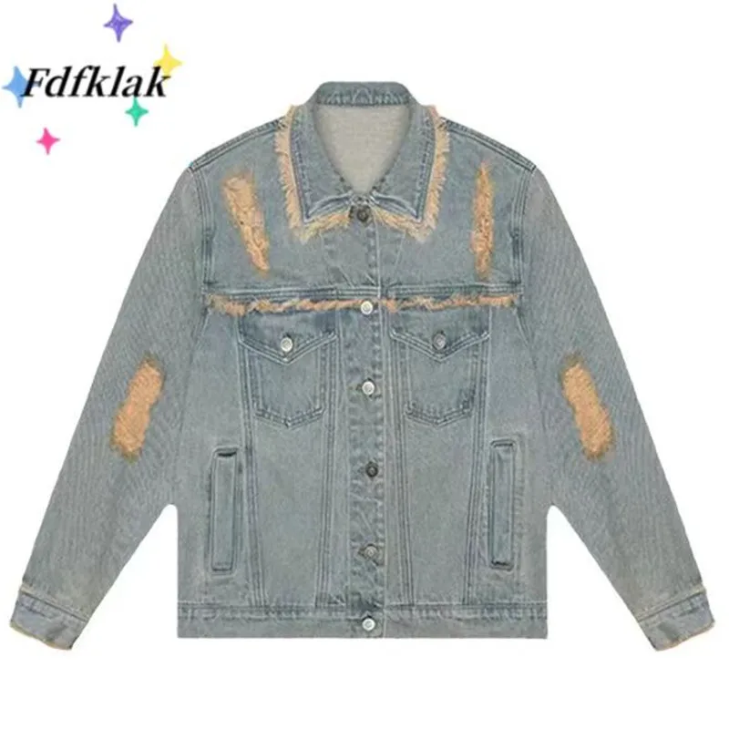 Fdfklak Denim Jacket Oversize Design Women New Harajuku  Single-breasted Loose Retro Coat Korean Blue Outerwear Pocket Jacket