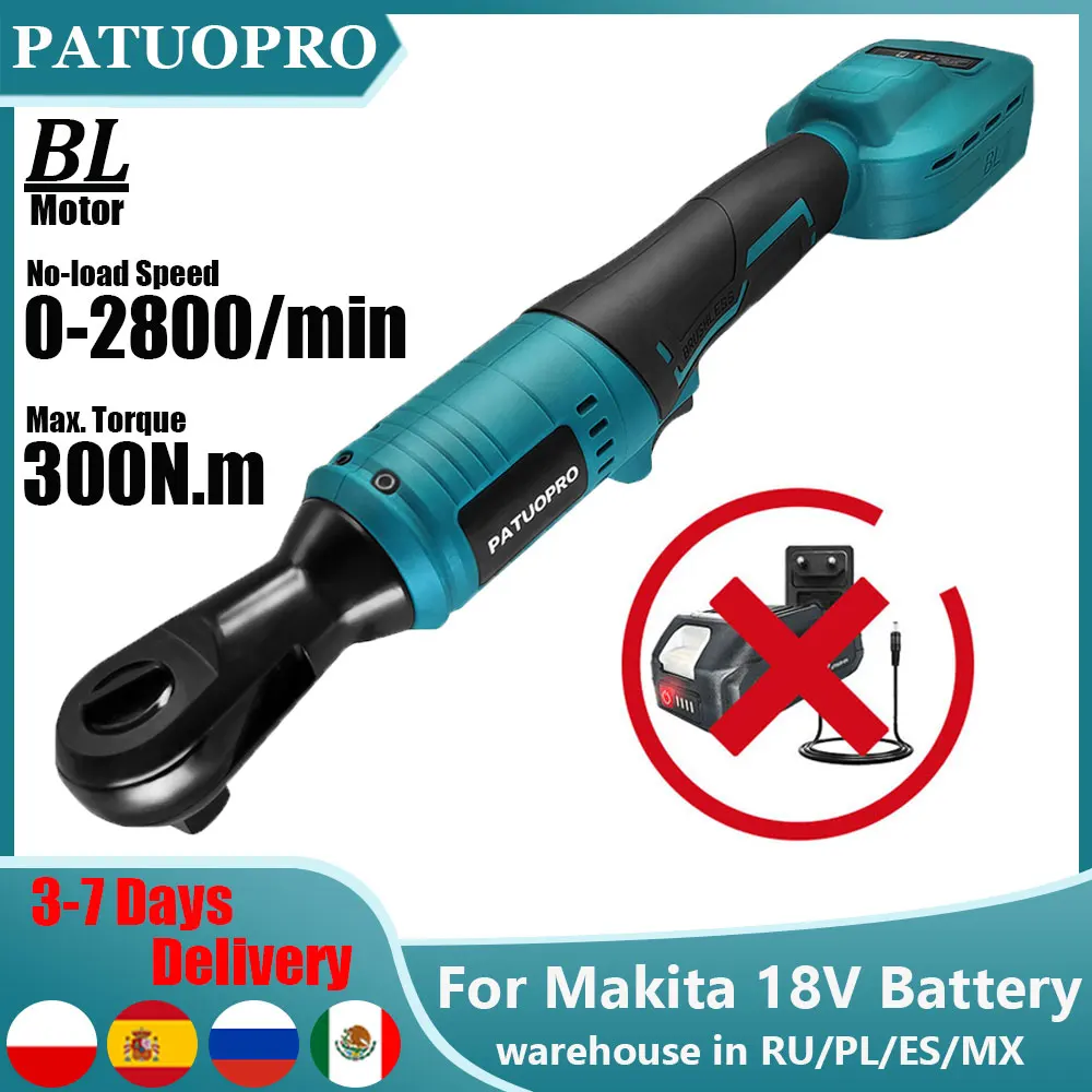 PATUOPRO Electric Ratchet Wrench Driver, Brushless Rechargeable 1 2 Inch Removal Screw Nut Power Tool For Makita 18V Battery No Battery