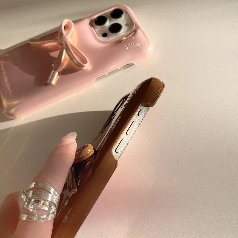 Korean Cute Bow Kawaii Glossy Leather Phone Case Cover