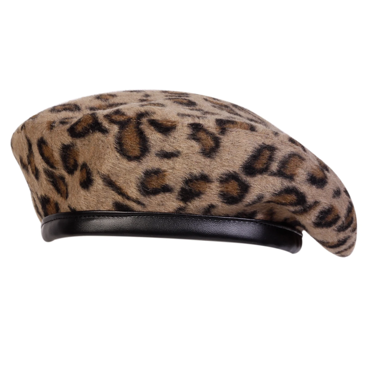 Unisex-Baskenmütze mit Fell und Leopardenmuster für Männer und Frauen, Malermützen, warme Baskenmützen für Herbst und Winter, flache Mützen – Detail 4