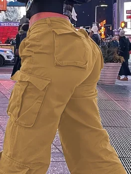 Women Street Trend Multi-pocket Cargo Jeans Casual Denim Straight Leg Pants 2