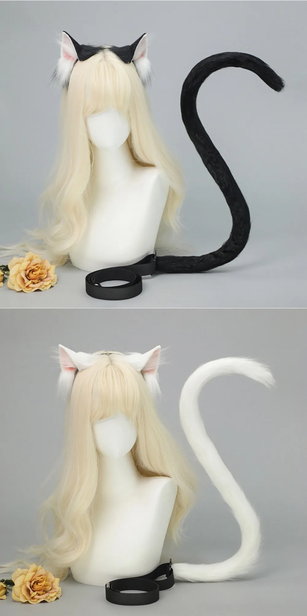 Neues Realistisches Katzenohren-Stirnband Handgefertigtes Lolita Katzenschwanz-Set Plüsch-Haarband Kopfschmuck – Detail 6