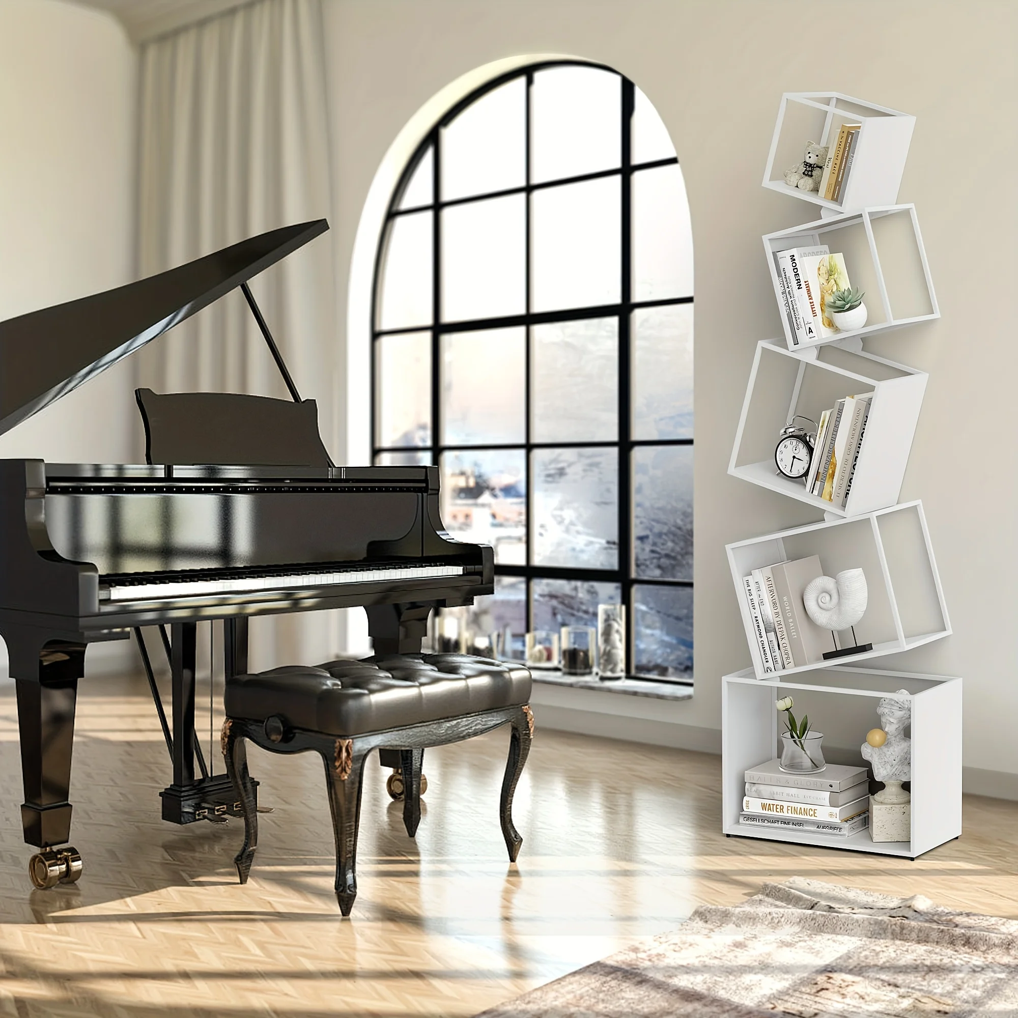 Modern 5-Tier Bookshelf White Metal Bookshelf 73 Inch High Book Rack Home Office Storage Organizer for Books & Supplies