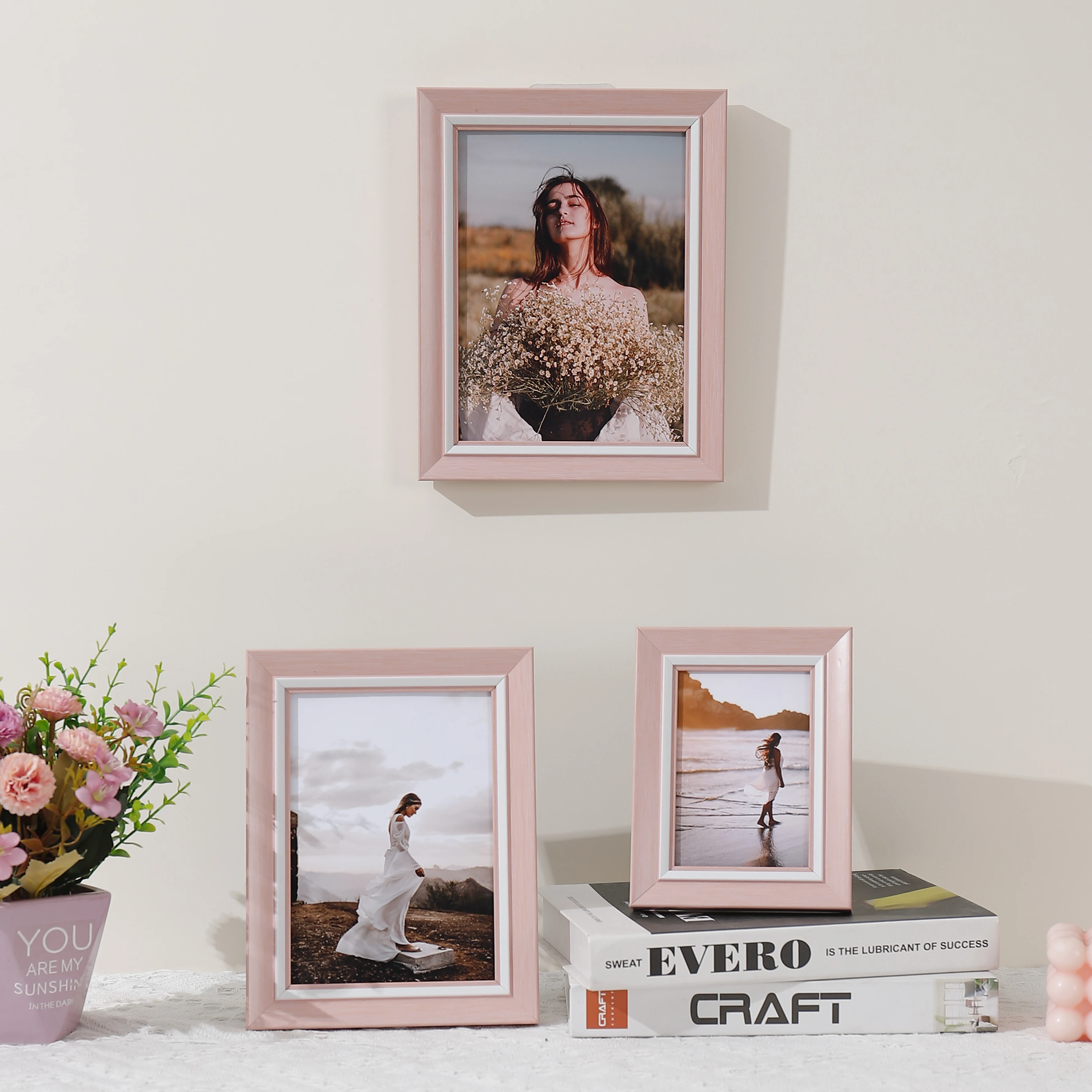 Photo Frame Nordic powder light luxury Plastic picture frame with HD Plexiglass fashion modern style pink