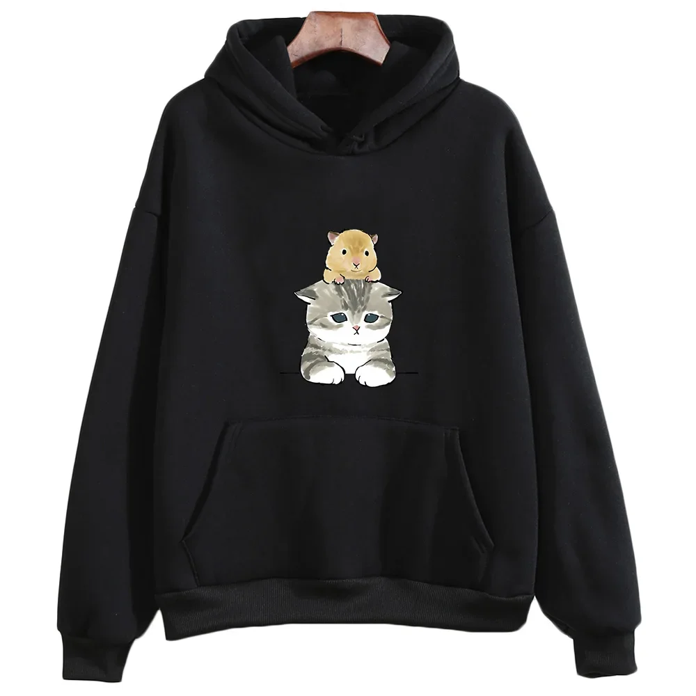 Funny Cat Lovely Sweatwear Kawaii Pet Graphic Sweatshirt Aesthetic Hoodie Catoon Print Clothes Women Autumn Fleece Pullovers