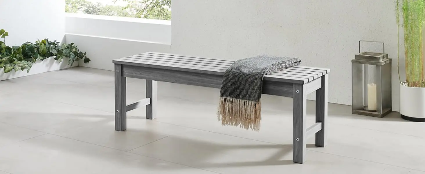 2-Person Outdoor Poly Lumber Patio Backless Bench, Fade-Resistant & Odor-Free Poly Lumber Patio Furniture,Weatherproof, Suitable