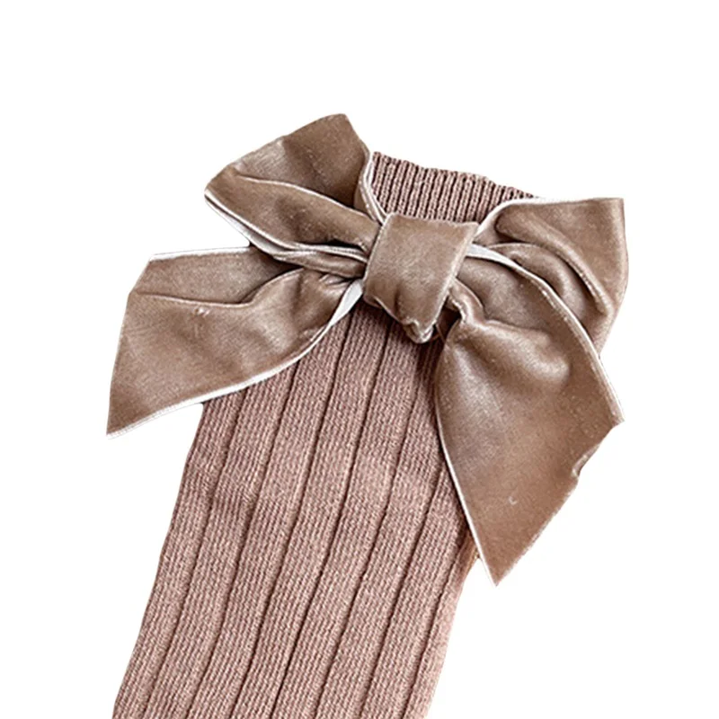 Adorable Baby Girl Over-the-Knee Socks Sweet Cable Knit Tights with Satin Bow for Newborns Toddlers Kids