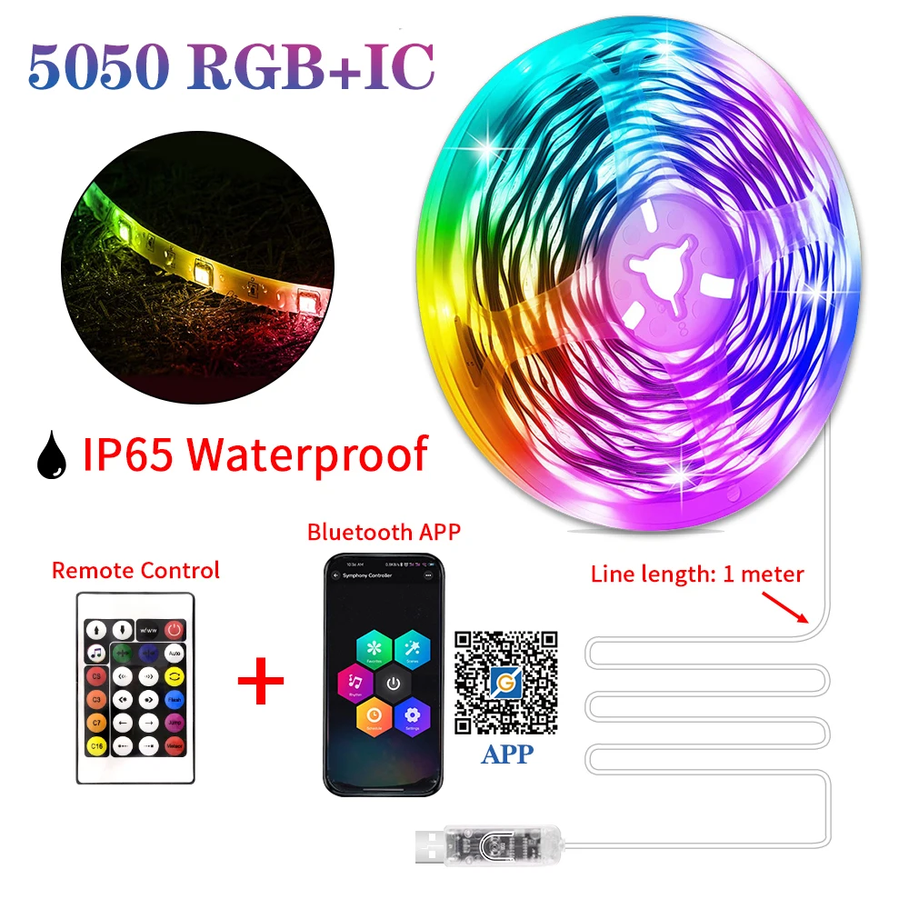 

USB LED Strip Lights RGBIC Smart App Control Chasing Effect IP65 Waterproof Flexible Tape Diode Ribbon TV BackLight Room Decor
