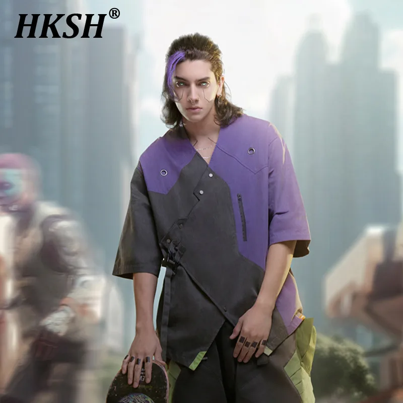 

Мужское летнее пальто HKSH с вышивкой в стиле панк, дышащее, с рукавом до локтя, в японском стиле, новинка, шикарные топы с V-образным вырезом HK1091