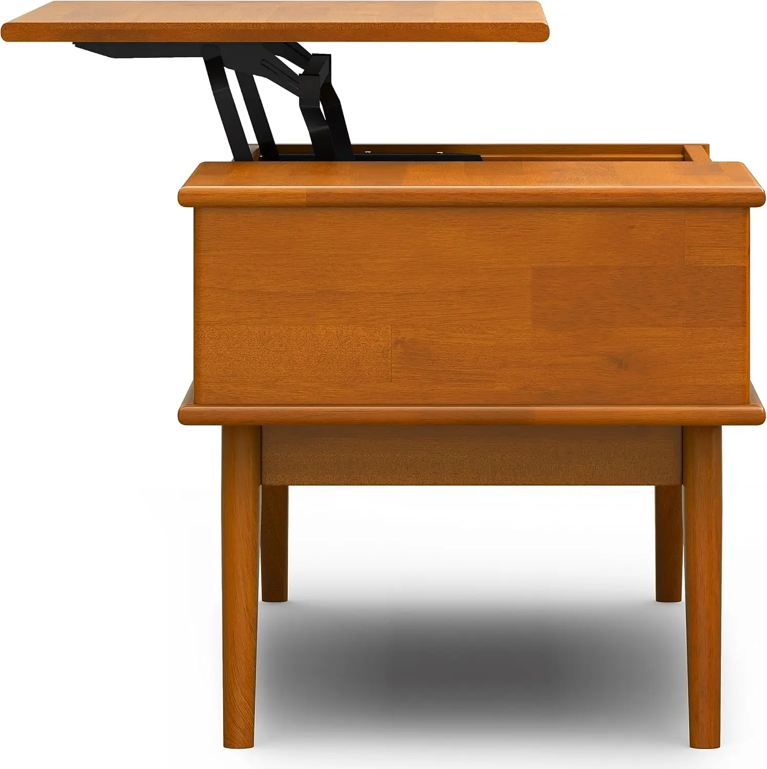 Draper Solid Hardwood 48 inch Wide Rectangle Mid Century Modern Lift Top Coffee Table in Teak Brown. 3