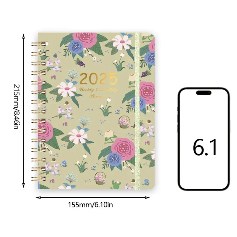 Flower Pattern Plan Calendar Diary Coil Notebook A5 Weekly Notebook Planners Budget Planner 140 Pages Book (.1-.12)