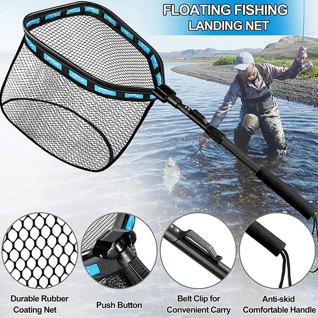 Floating Fishing Net Portable Retractable folding aluminium alloy fishing  Hand net Glue coated net bag Fly