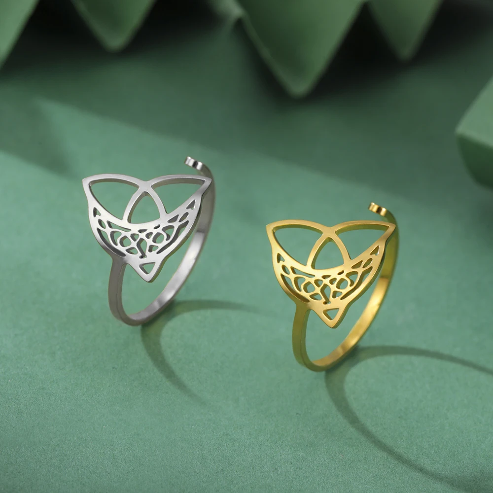 Dawapara Triquetra Filigran Halbmond-Ring Verstellbarer Dreifaltigkeitsknoten Glückssymbol Edelstahl Ehering Schmuck – Detail 21