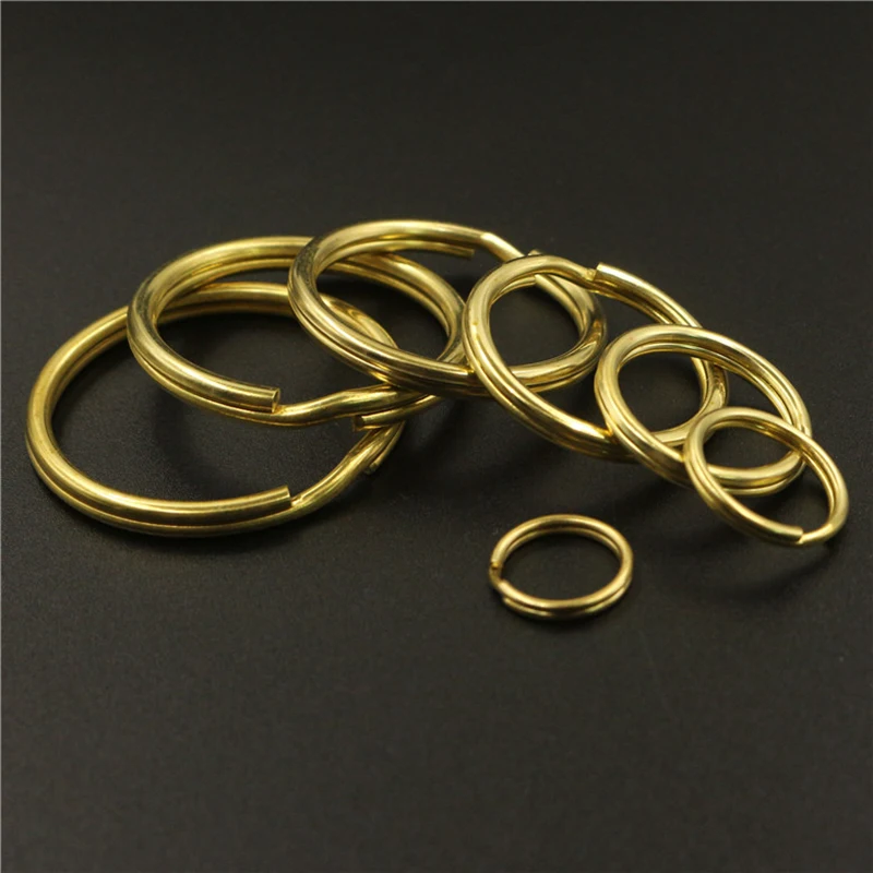 5pcs Solid Brass Split Rings Double Loop Keyring 10-35mm Keychain Keys Holder DIY Leather Craft hardware