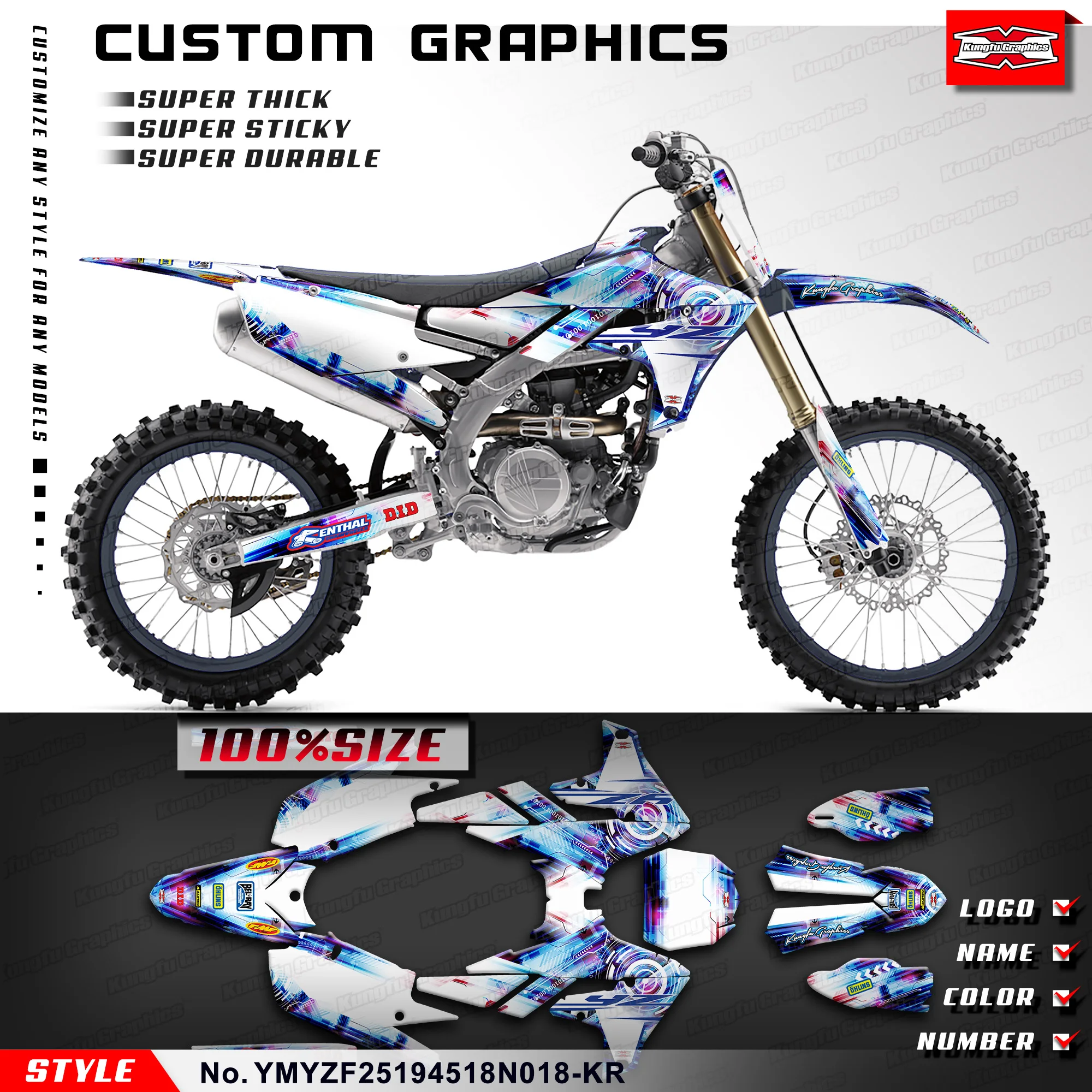 

KUNGFU графическая гонка, графическая наклейка для Yamaha YZ250F 19-23 YZ450F 18-22, YMYZF25194518N018-KR