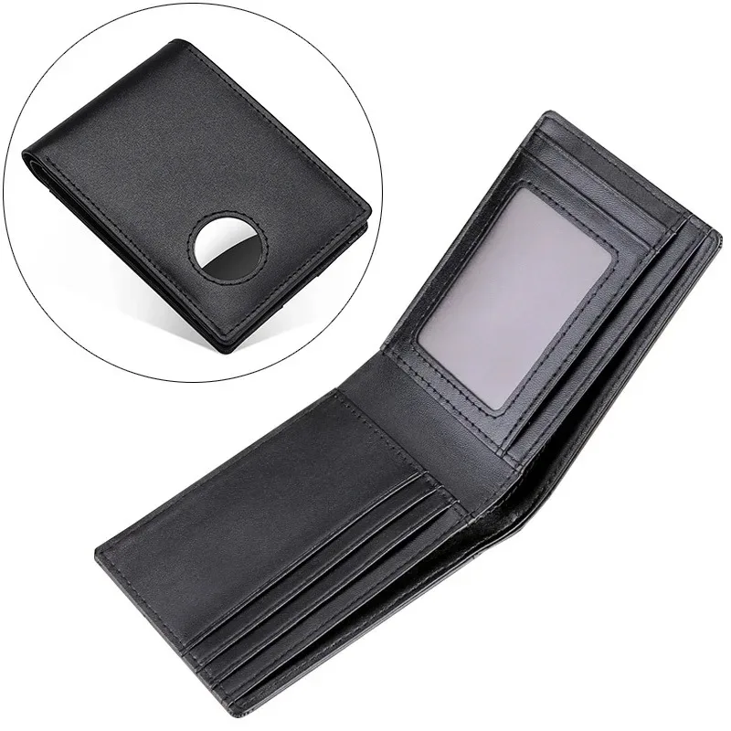 Genuine Leather RFID Slim Bifold Wallet with Airtag Holder