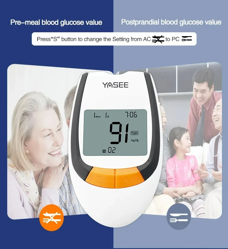 YASEE GLM-77 Blood glucose meter Monitor Kit Test Strip Lancet Medical Diabetes testing Sugar measuring device checking blood