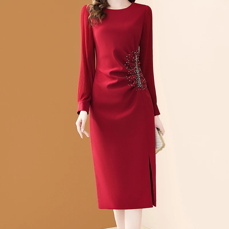 

EVNISI Women Elegant Embroidered Flares Dress O-Neck Spring Casual Office A-line Dresses Women Package Hip Bodycon Vestido 2024