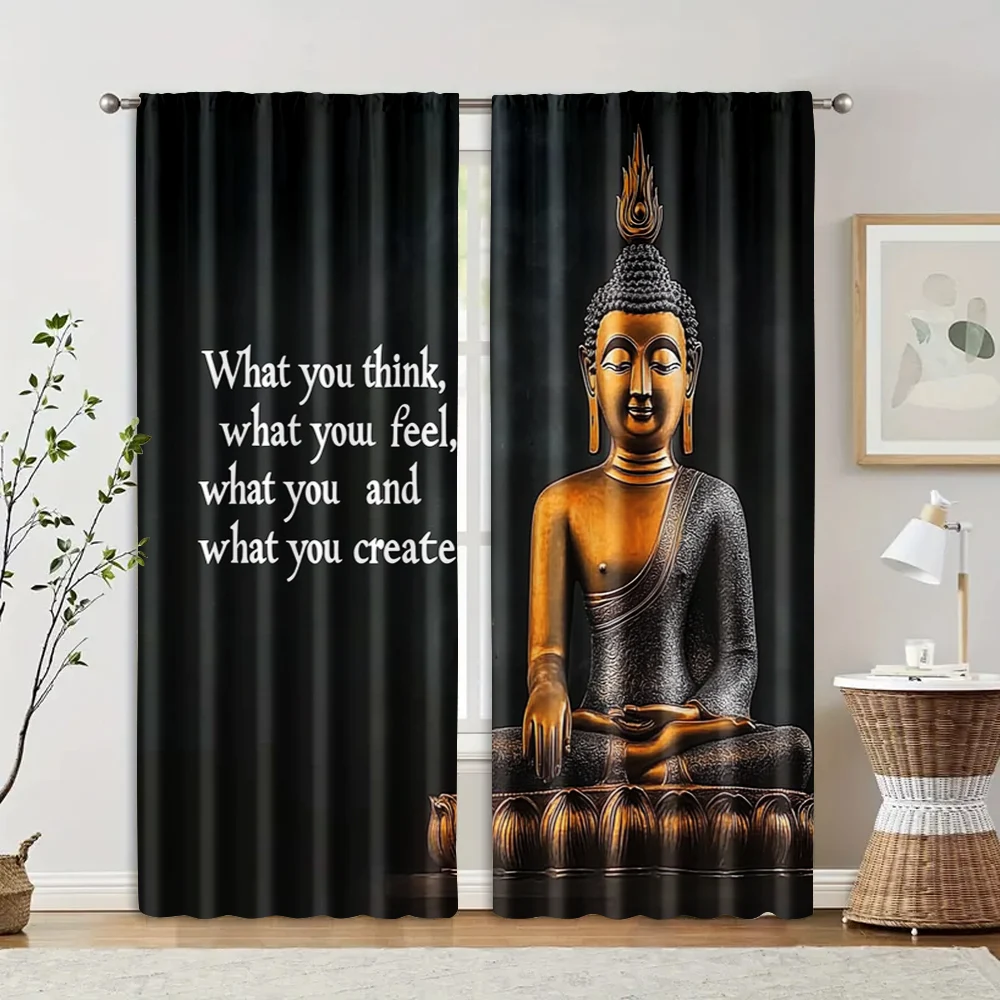 2pcs, Fashionable Curtains Buddha Meditation Versatile Fabric (without rod) Stuff Clearance Ldeal for Bedroom, Living Room, 2