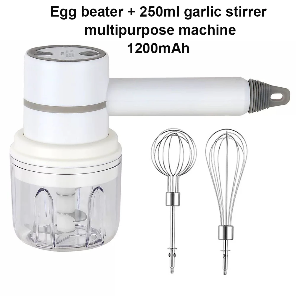 Frogued Electric Egg Beater Three Gear Adjustments Twisted Garlic Cup  Removable Stick Convenient Freely Switch Stir ABS Wireless Design Electric Handheld  Mixer Kitchen Tool (White) 