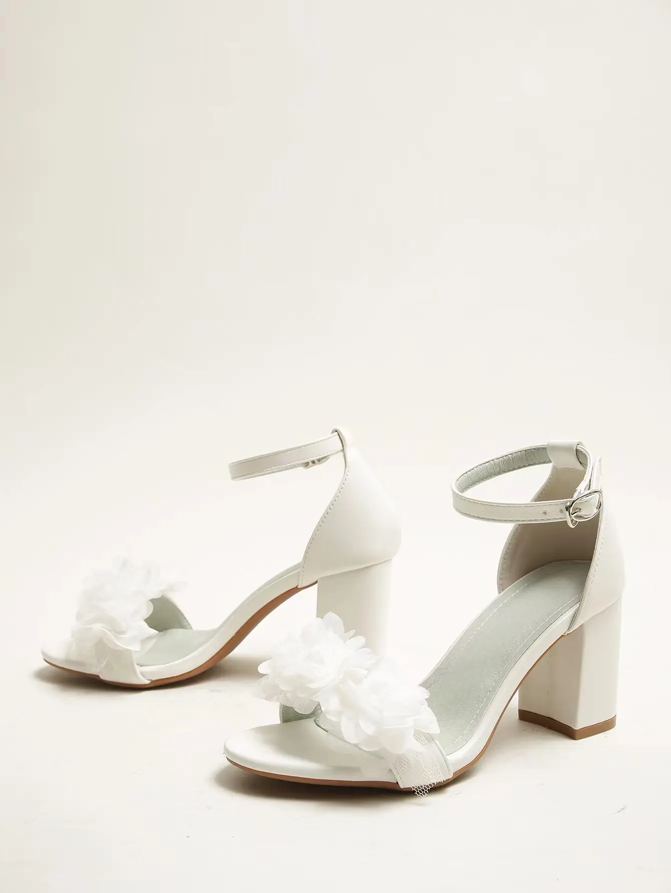 Women Heels White Wedding Shoes Bride Summer Elegant Ankle Buckle Ladies Heeled Sandal Flower Open Toe Dress Shoes Pumps 6