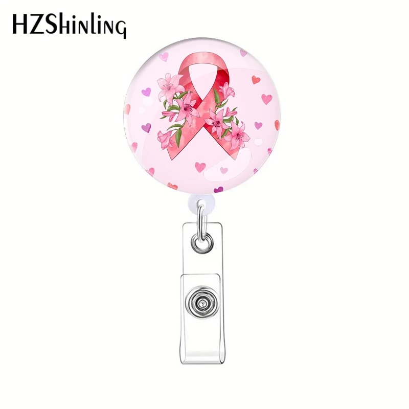 2023 New Pink Ribbon Badge Retrattile World Breast Cancer Awareness Reel Clips Studenti Id Name Card Holder Per Uomo Donna