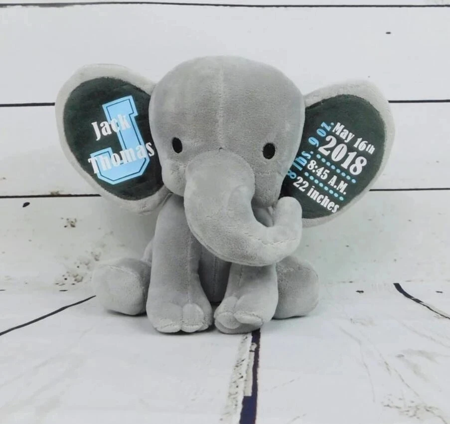 

Custom Stuffed Animal Baby Boy Gift Baby Girl Gift Baby Birth Stats gift, personalise girl Monogram Elephant Newborn Baby Gift