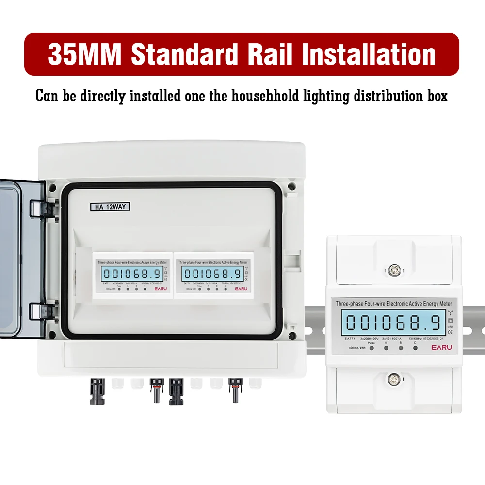 Din Rail AC 230 380V 3 Phase 4 Wire energy meter Power Consumption Monitor kWh Meter Wattmeter Bivolt 100A 50/60Hz LCD Backlight