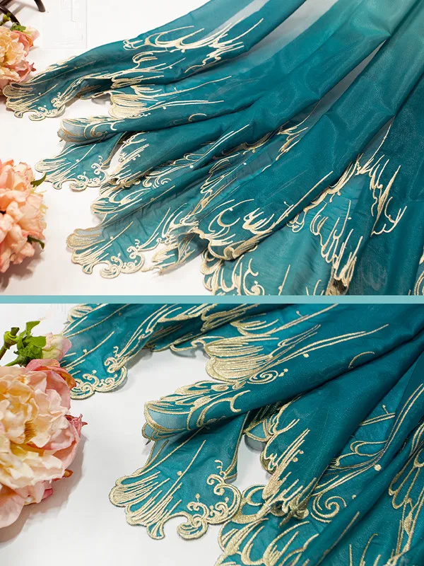 Gradient Green-Blue Soft Fabric for DIY Hanfu Shirts and Doll Clothing