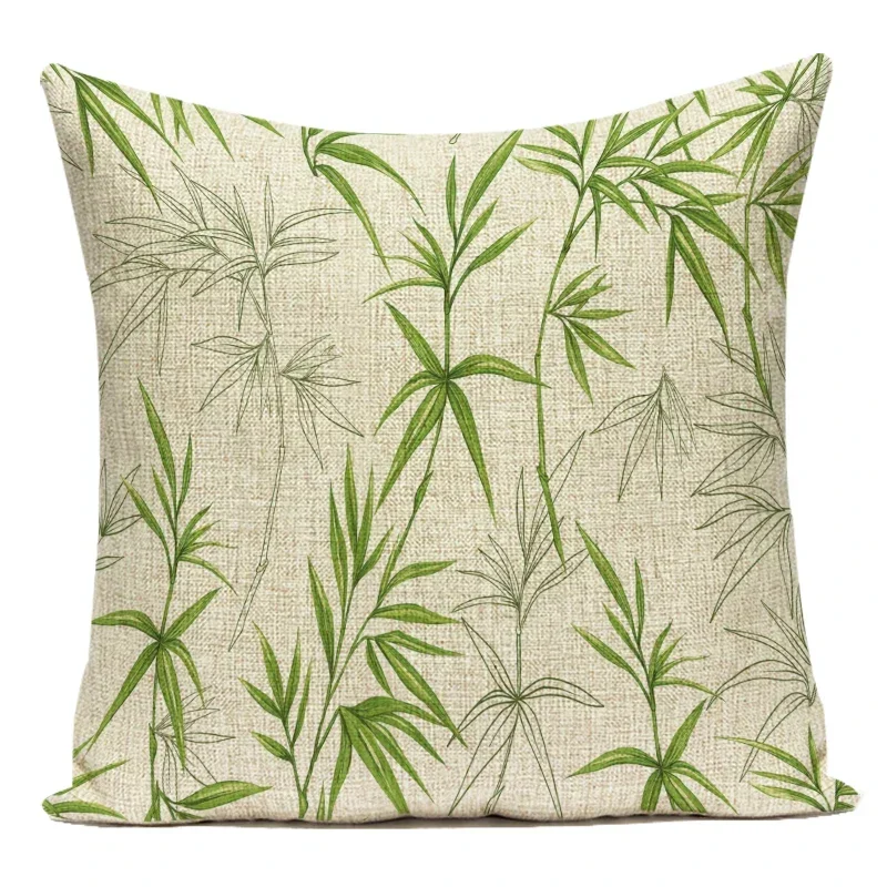 Nordic Bamboo Leaves Decorative Cushion Cover - Fresh Green Home and Sofa Accent