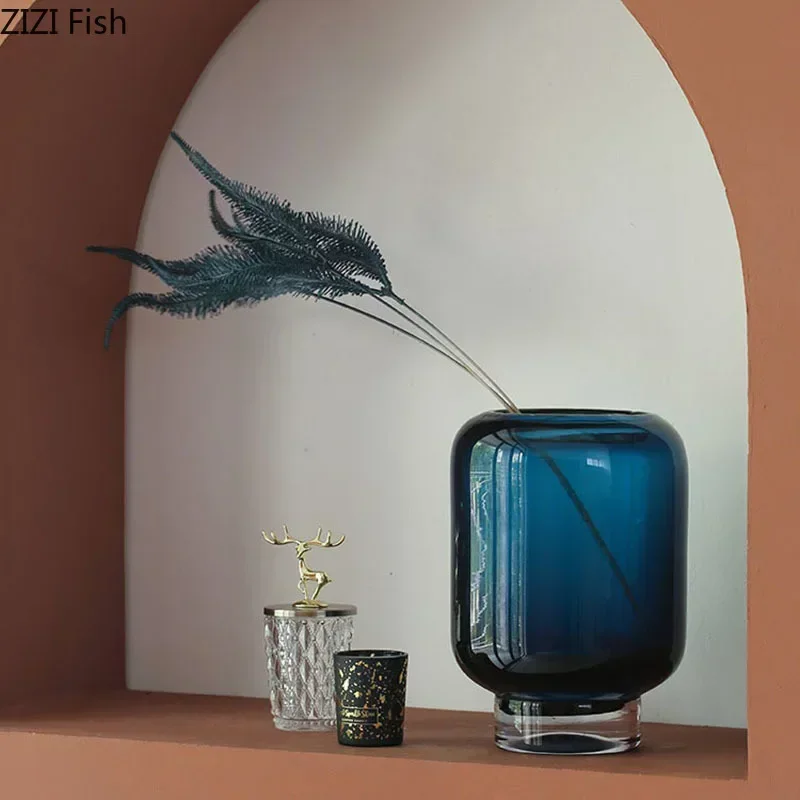 Deep Blue/black Glass Vase Minimalism Floral Vases Desk Decoration Flower Arrangement Hydroponics Flower Pots Modern Home Decor 3