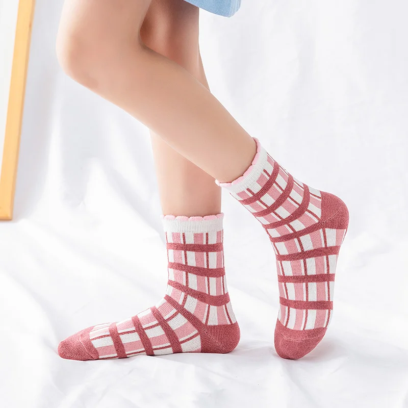 Childrens Socks 5 Pairs Pink Flower Knit