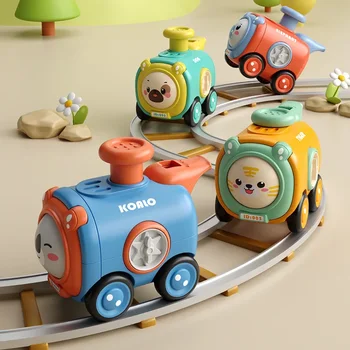 Inertia Press Face Changing Train with Whistling,Small Train Impact Resistant Cartoon Car,Parent-Child Interactive Toy for Baby 1