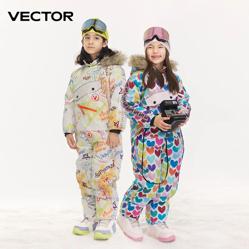 VECTOR Thick Children One-Piece Ski Jumpsuit Outdoor Sports Snowboard Jacket Warm Jump Suit Waterproof Winter Clothes Overalls