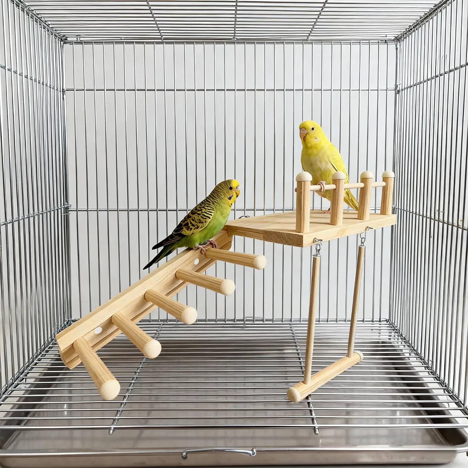 Bird Cage Perch Cage Accessories With Ladder Swing Natural Bird Perches For Boredom Prevention Mental Stimulation Parakeets