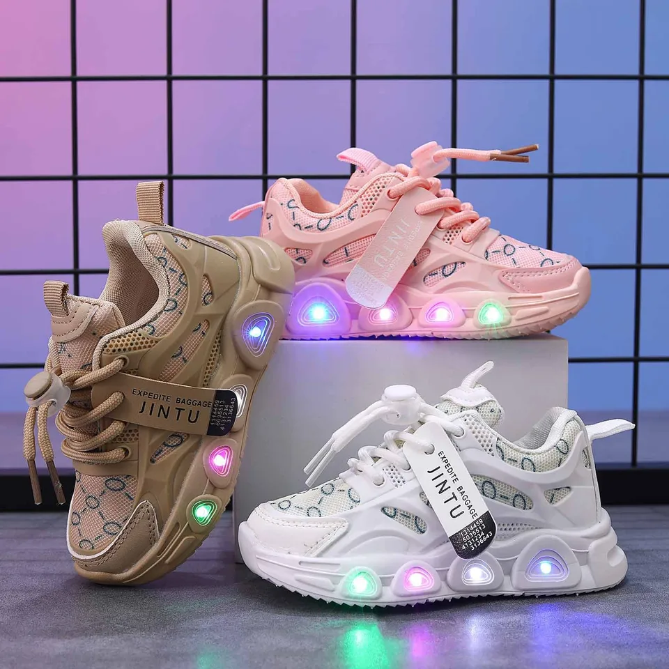 Kids LED Lights Up Schoenen USB Opladen Lichtgevende Trainers 7 Kleuren