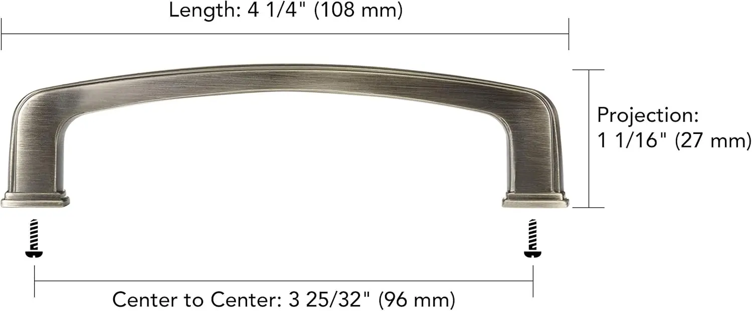 3/4-inch (96 mm) Center-to-Center Antique Nickel Transitional Cabinet and Drawer Pull Handle for Kitchen, Bathroom,and Furniture