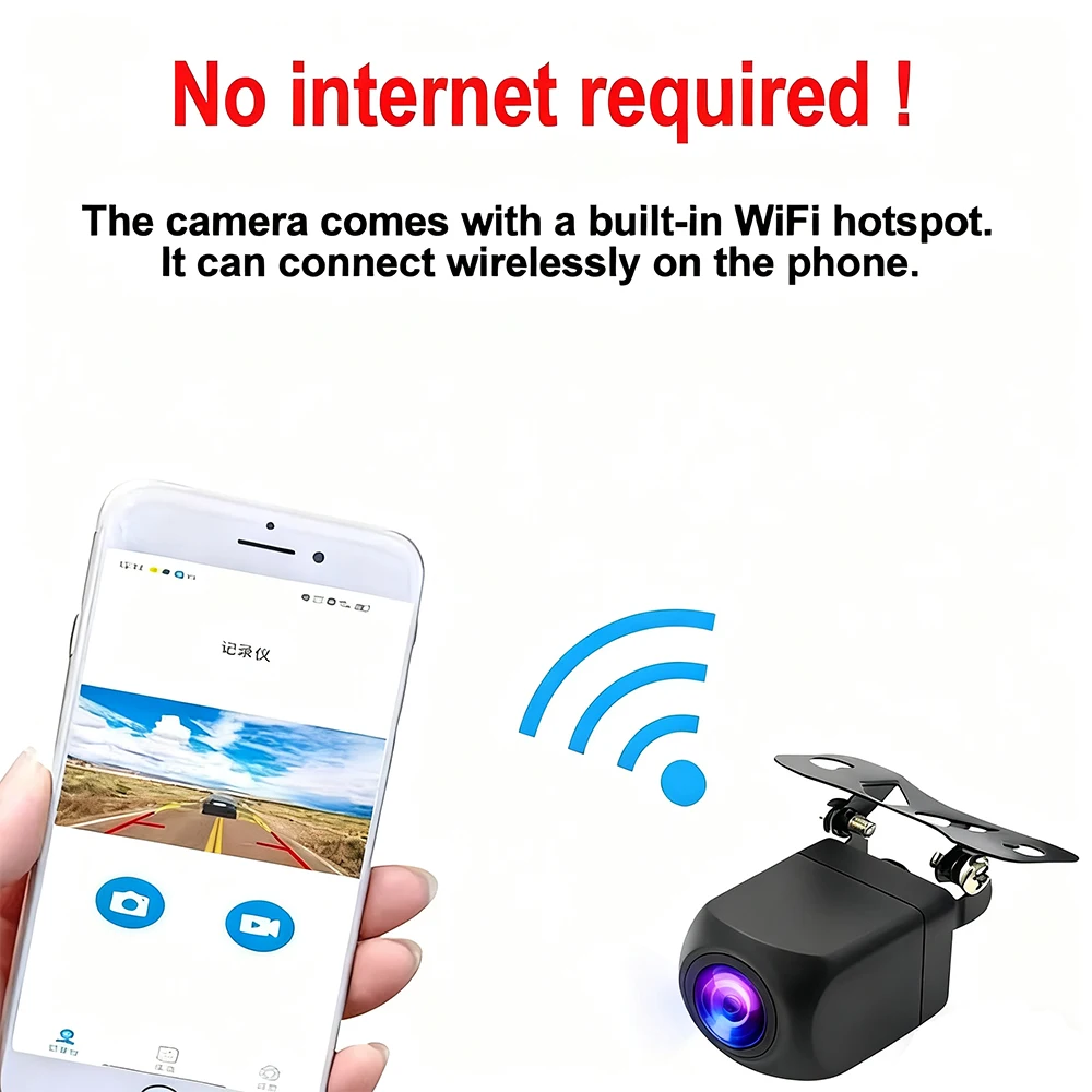 HD WIFI5 야간 투시 카메라 차량용 무선 방수 와이파이 후방 카메라 5V 전원/12V 지원 안드로이드, IOS 및 라디오
