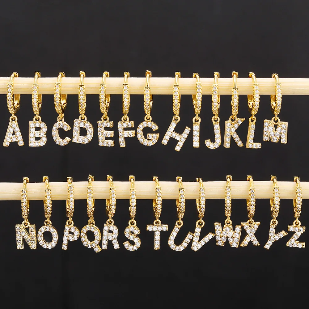 

LeeChee Round Hang Letter Diamond Nameplate Earloop A To Z Initial Copper Earrings Jewelry Gift For Her