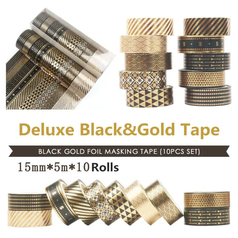 

10pcs Golden Flower Masking Tape for DIY Greeting Card Gift Packaging 15mm
