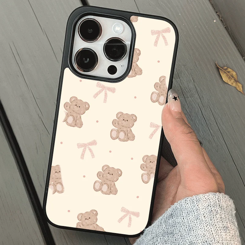 Pink Butterfly Bear Black Soft Kawaii Vintage Phone Case