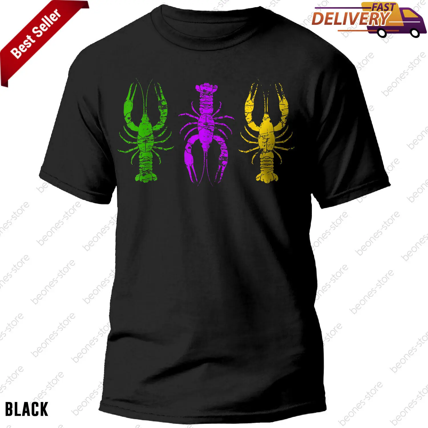 Mardi Gras Crawfish Jester Hat Bead T Shirt New Orleans S Per Maniche Lunghe O Corte
