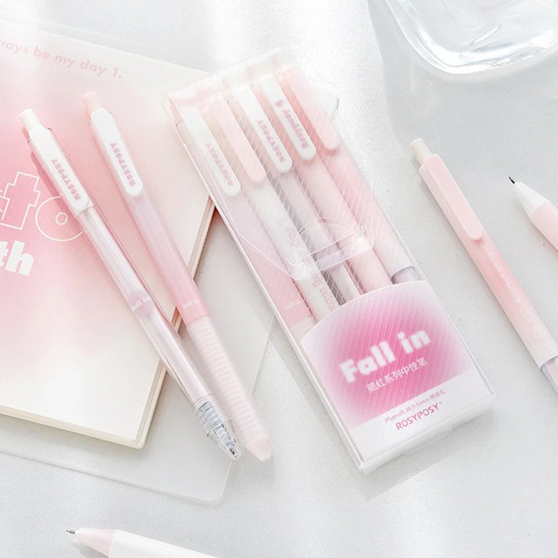 4 Pcs/Set ​Gradient Color Gel Pen 0.5mm & 0.38mm Press-Type Black Ink Writing Pens for Girl Student School Study Stationery